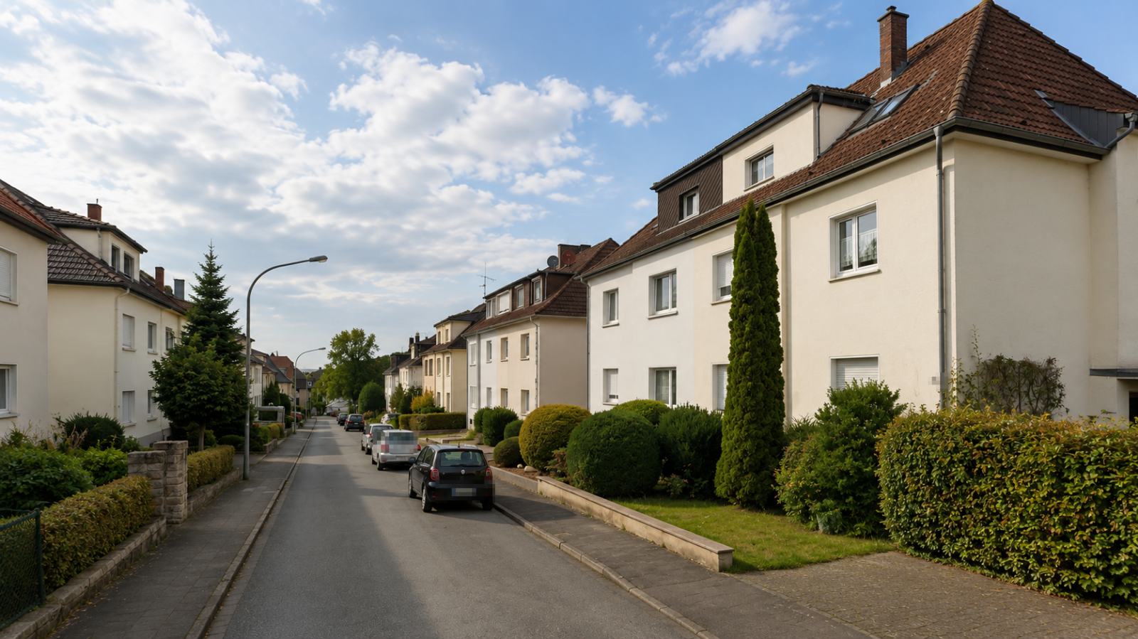 Paderborner Wohnstraße mit Mehrfamilienhäusern der Nachkriegsjahre