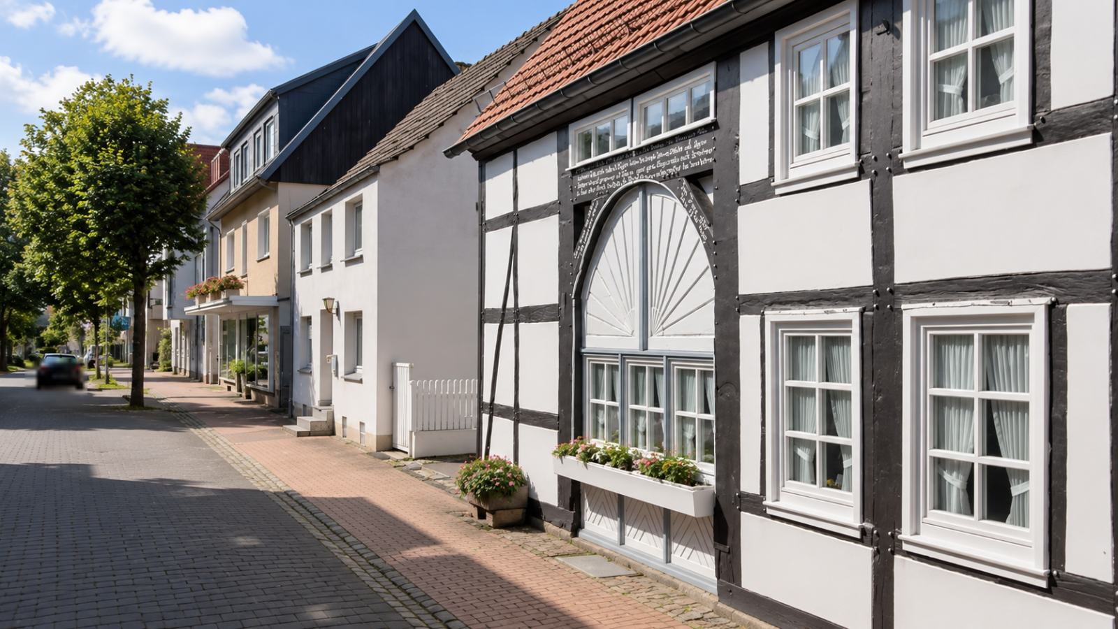 Fachwerkhaus mit historischer Inschrift in der Rüthener Altstadt
