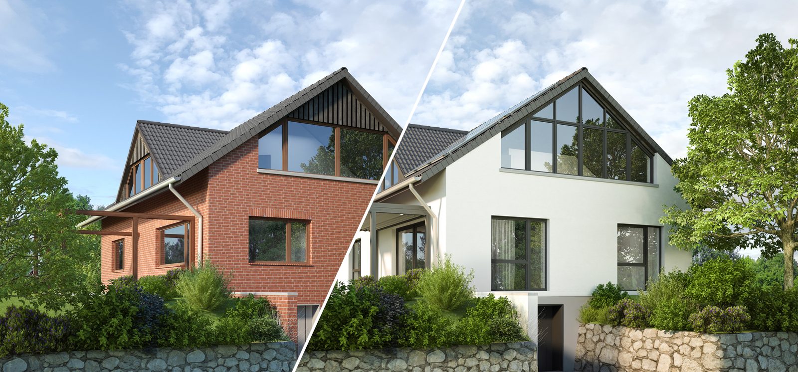Wohnhaus vor und nach der energetischen Sanierung